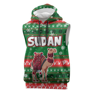 Sudan Christmas Sleeveless Hoodie Green Red Xmas Camel Snowflake and Coat of Arms - African Pride