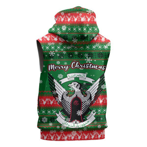 Sudan Christmas Sleeveless Hoodie Green Red Xmas Camel Snowflake and Coat of Arms - African Pride