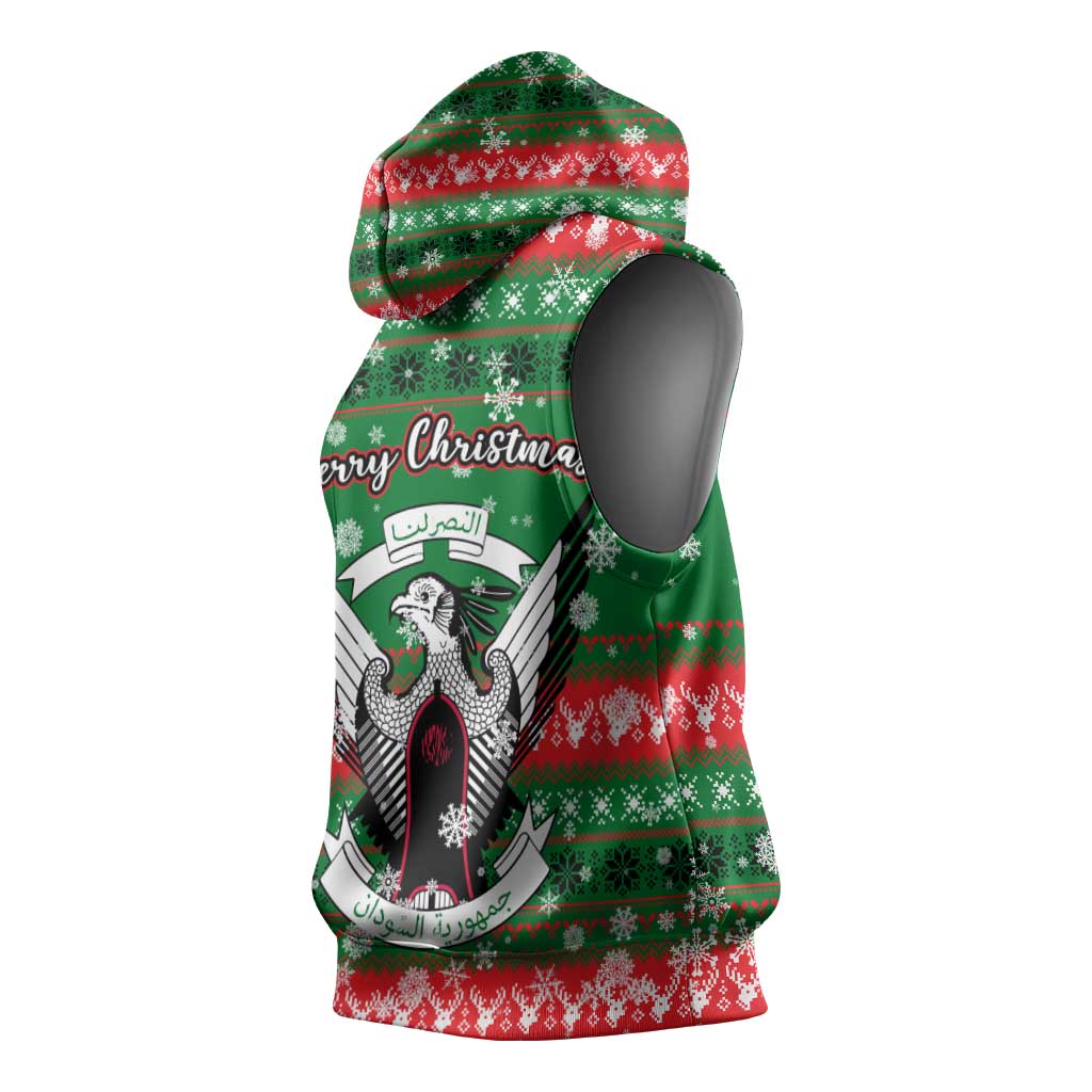 Sudan Christmas Sleeveless Hoodie Green Red Xmas Camel Snowflake and Coat of Arms - African Pride