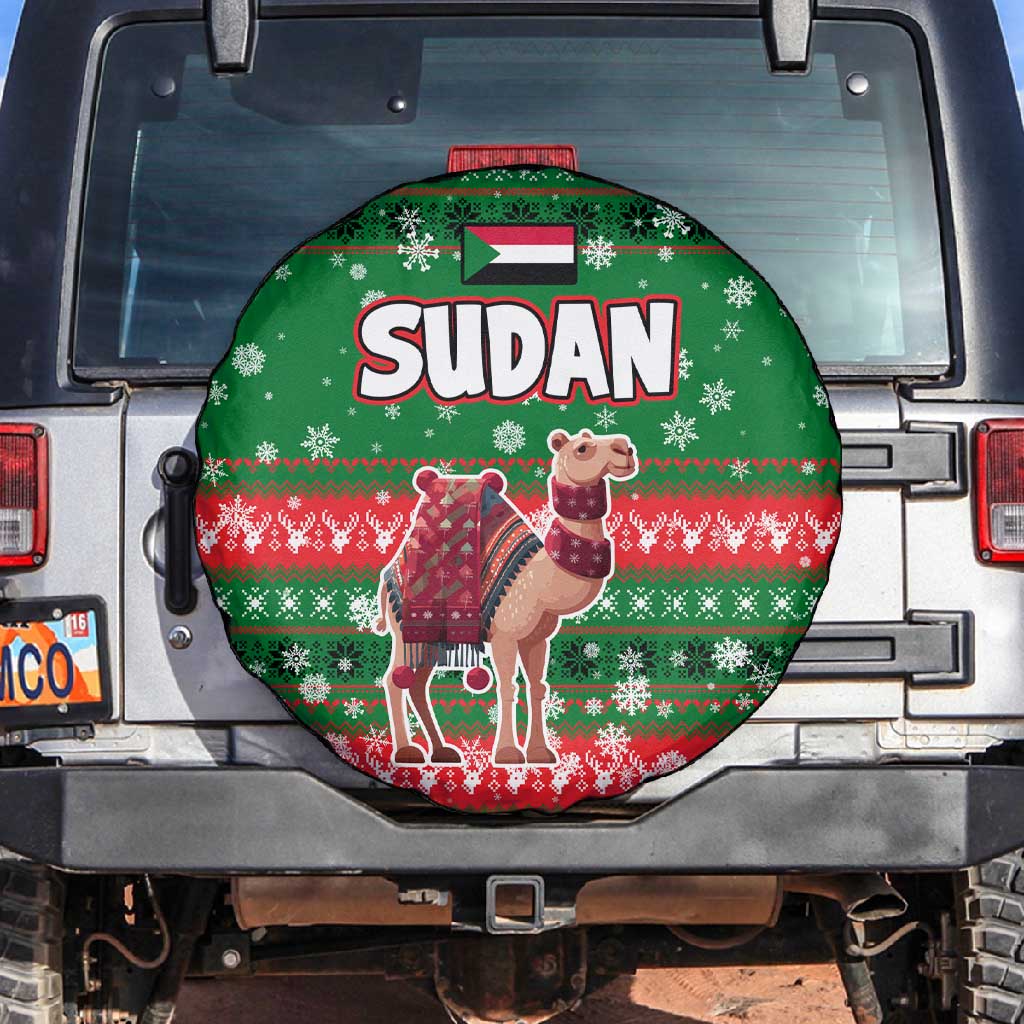 Sudan Christmas Spare Tire Cover Green Red Xmas Camel Snowflake and Coat of Arms - African Pride