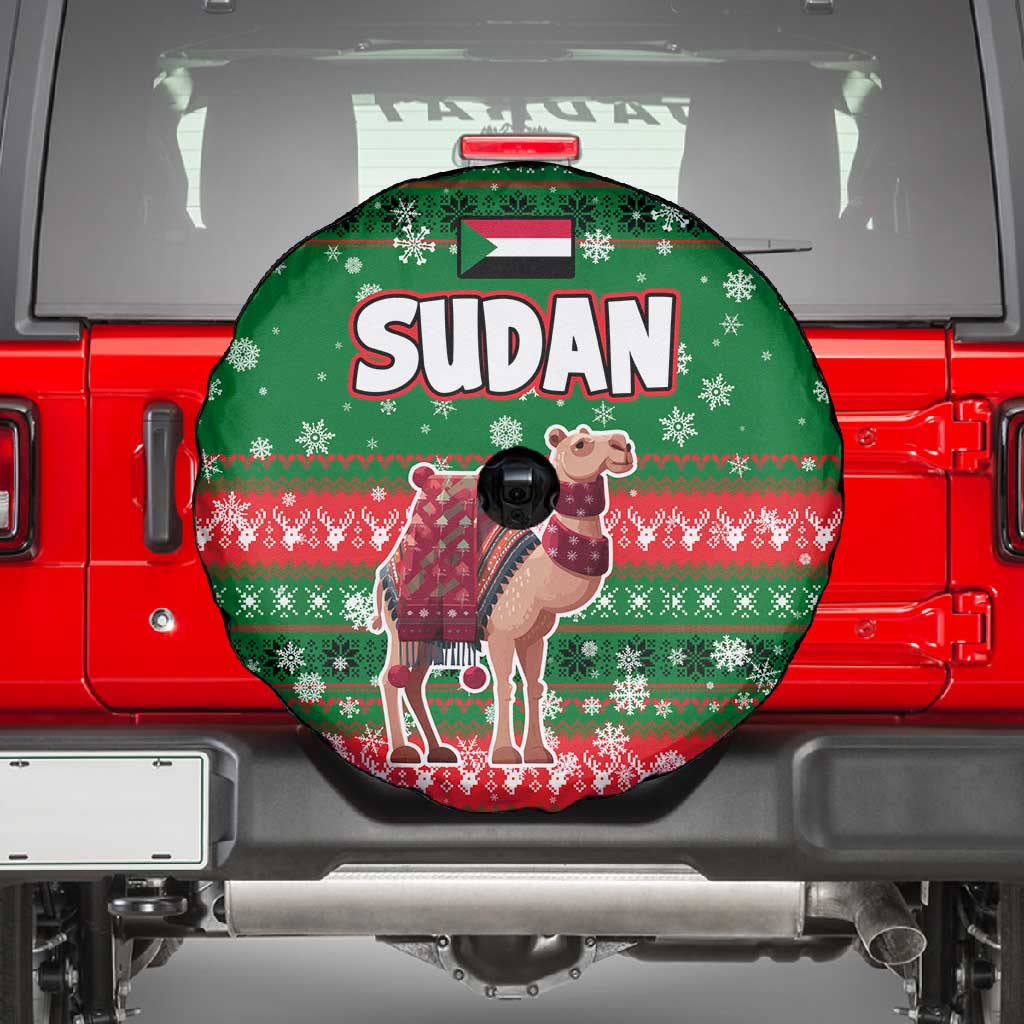Sudan Christmas Spare Tire Cover Green Red Xmas Camel Snowflake and Coat of Arms - African Pride