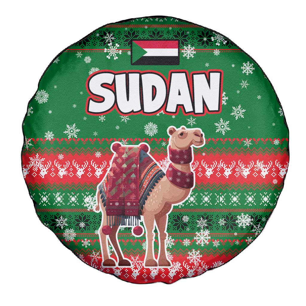 Sudan Christmas Spare Tire Cover Green Red Xmas Camel Snowflake and Coat of Arms - African Pride