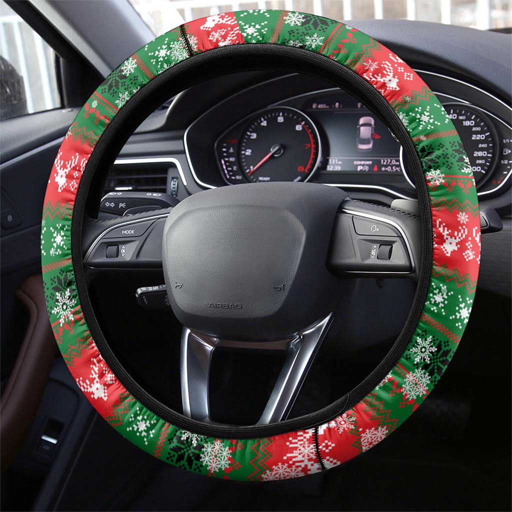 Sudan Christmas Steering Wheel Cover Green Red Xmas Camel Snowflake and Coat of Arms - African Pride