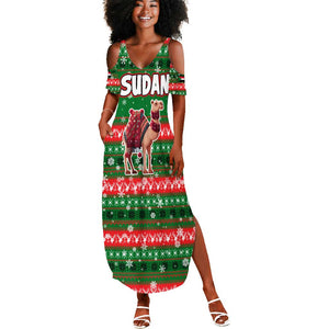 Sudan Christmas Summer Maxi Dress Green Red Xmas Camel Snowflake and Coat of Arms - African Pride