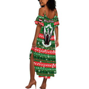 Sudan Christmas Summer Maxi Dress Green Red Xmas Camel Snowflake and Coat of Arms - African Pride