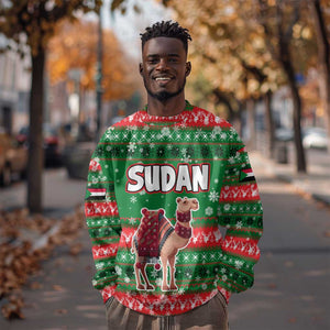 Sudan Christmas Sweatshirt Green Red Xmas Camel Snowflake and Coat of Arms - African Pride