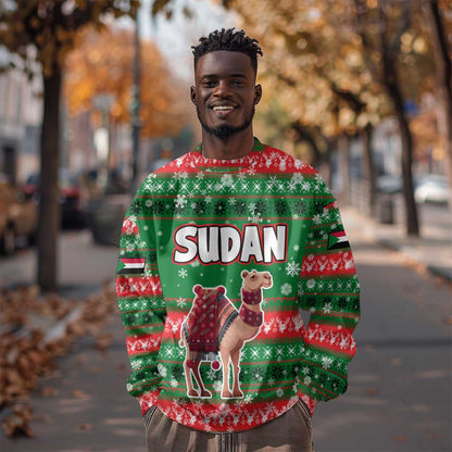 Sudan Christmas Sweatshirt Green Red Xmas Camel Snowflake and Coat of Arms - African Pride