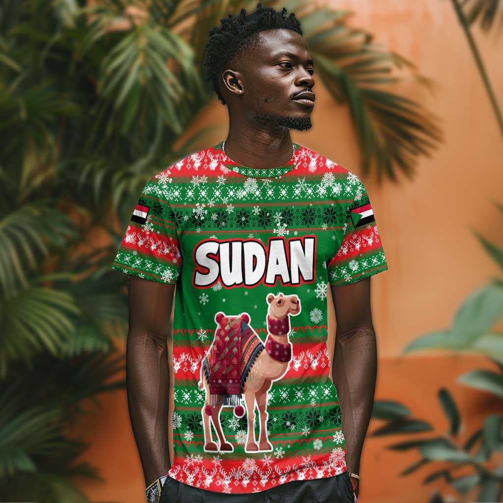 Sudan Christmas T shirt Green Red Xmas Camel Snowflake and Coat of Arms - African Pride