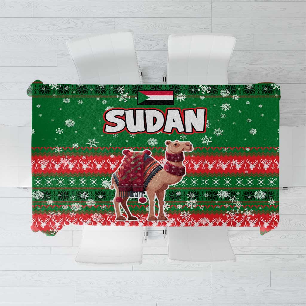 Sudan Christmas Tablecloth Green Red Xmas Camel Snowflake and Coat of Arms - African Pride