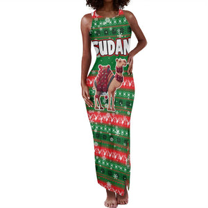 Sudan Christmas Tank Maxi Dress Green Red Xmas Camel Snowflake and Coat of Arms - African Pride