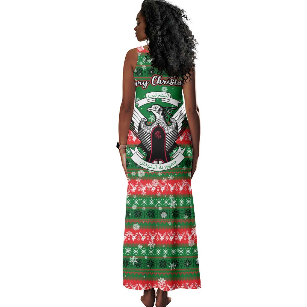 Sudan Christmas Tank Maxi Dress Green Red Xmas Camel Snowflake and Coat of Arms - African Pride
