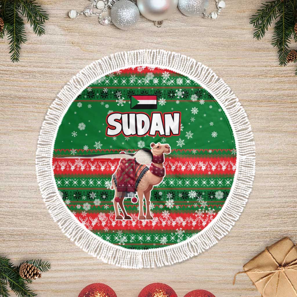 Sudan Christmas Tree Skirt Green Red Xmas Camel Snowflake and Coat of Arms - African Pride