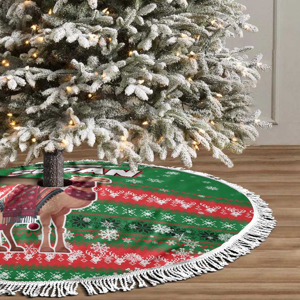 Sudan Christmas Tree Skirt Green Red Xmas Camel Snowflake and Coat of Arms - African Pride