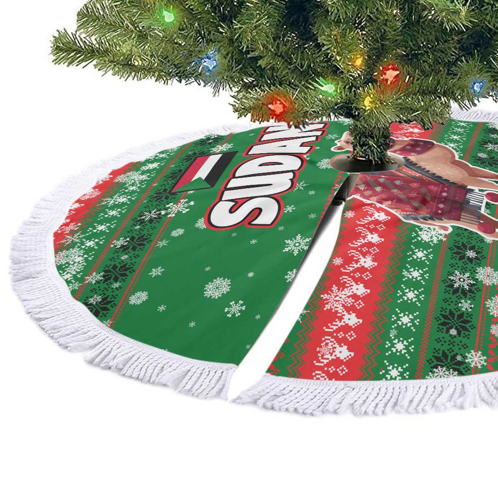 Sudan Christmas Tree Skirt Green Red Xmas Camel Snowflake and Coat of Arms - African Pride