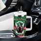 Sudan Christmas Tumbler With Handle Green Red Xmas Camel Snowflake and Coat of Arms - African Pride