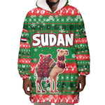 Sudan Christmas Wearable Blanket Hoodie Green Red Xmas Camel Snowflake and Coat of Arms - African Pride
