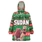 Sudan Christmas Wearable Blanket Hoodie Green Red Xmas Camel Snowflake and Coat of Arms - African Pride