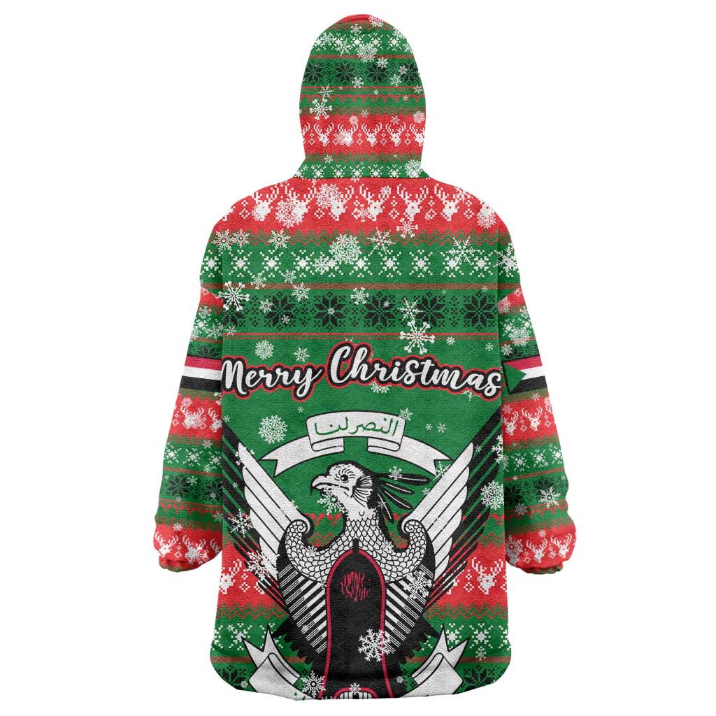 Sudan Christmas Wearable Blanket Hoodie Green Red Xmas Camel Snowflake and Coat of Arms - African Pride