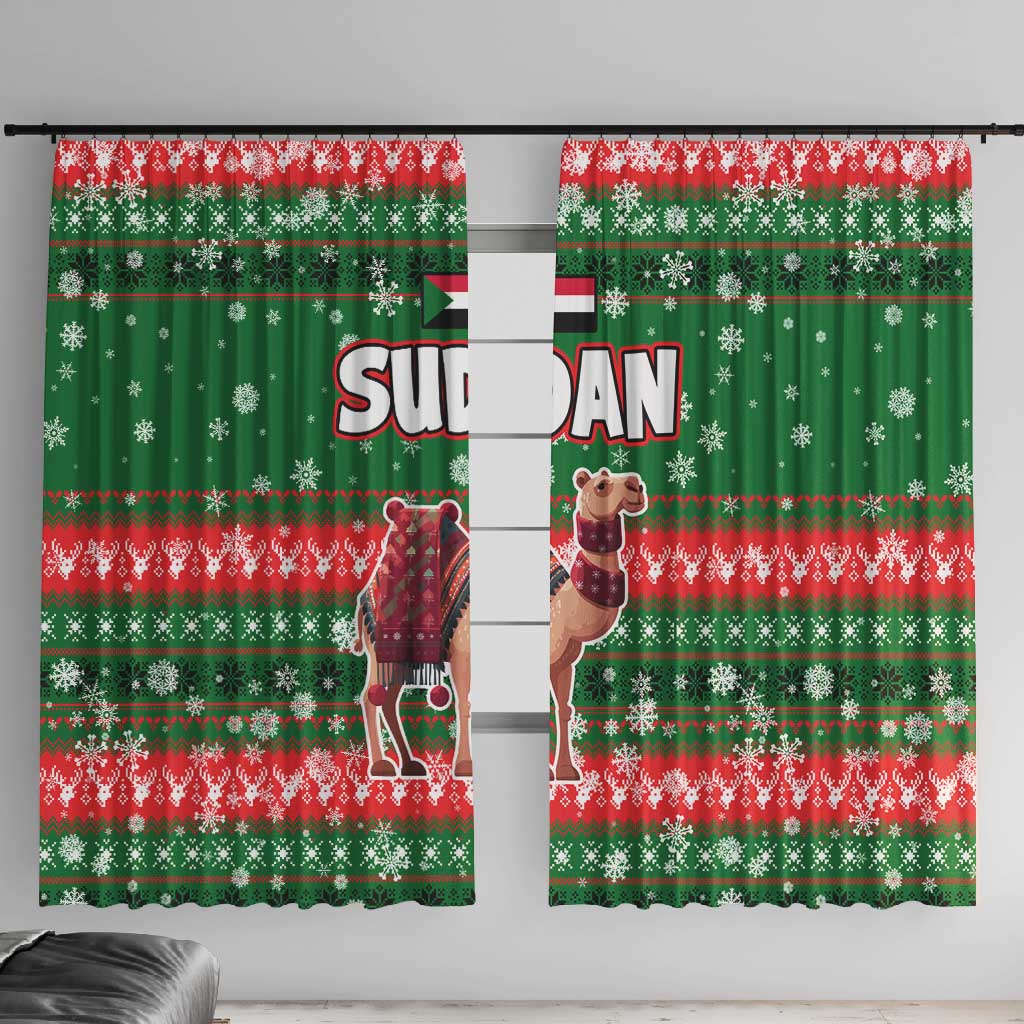 Sudan Christmas Window Curtain Green Red Xmas Camel Snowflake and Coat of Arms - African Pride