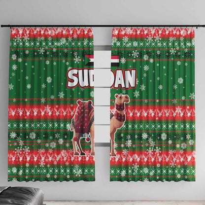 Sudan Christmas Window Curtain Green Red Xmas Camel Snowflake and Coat of Arms - African Pride