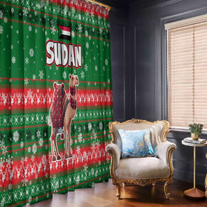Sudan Christmas Window Curtain Green Red Xmas Camel Snowflake and Coat of Arms - African Pride