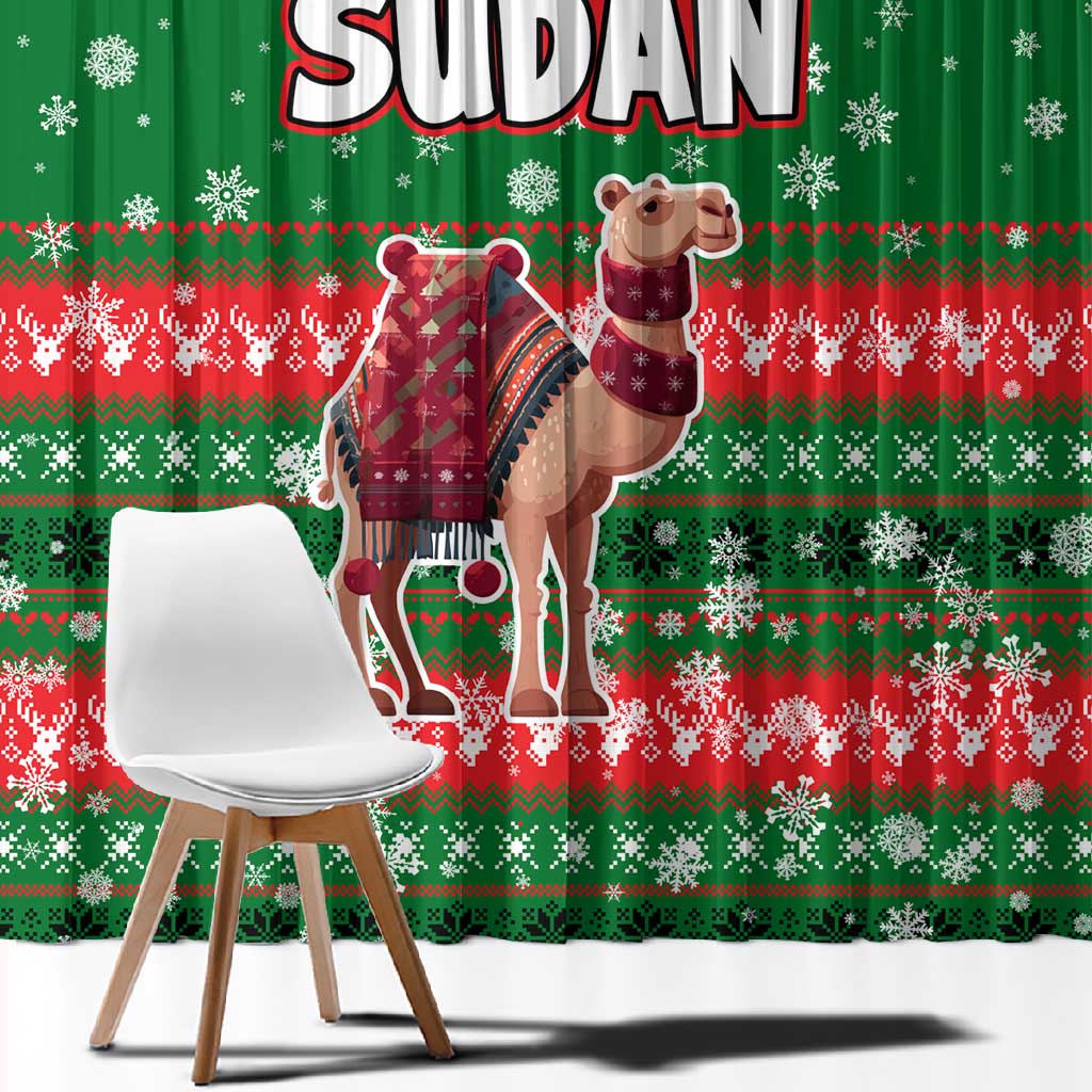 Sudan Christmas Window Curtain Green Red Xmas Camel Snowflake and Coat of Arms - African Pride