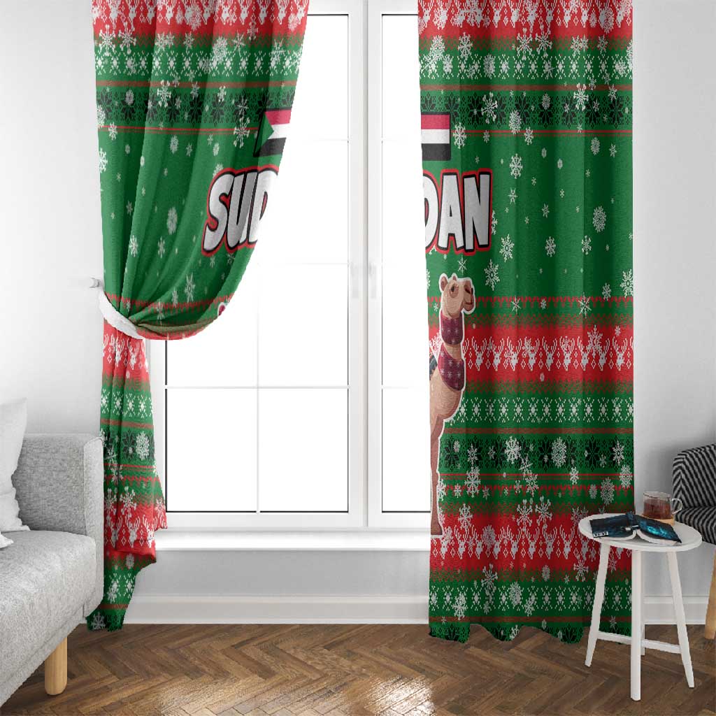Sudan Christmas Window Curtain Green Red Xmas Camel Snowflake and Coat of Arms - African Pride