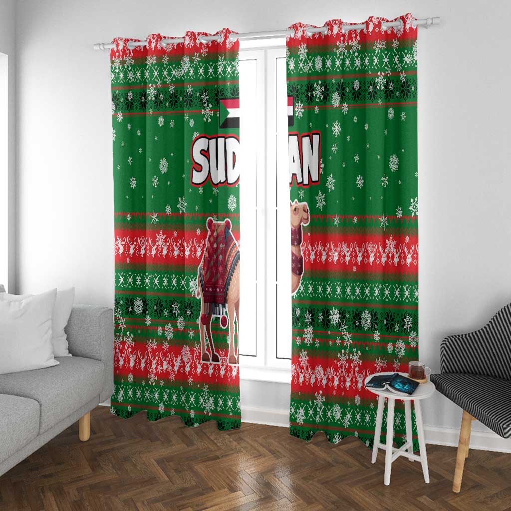Sudan Christmas Window Curtain Green Red Xmas Camel Snowflake and Coat of Arms - African Pride