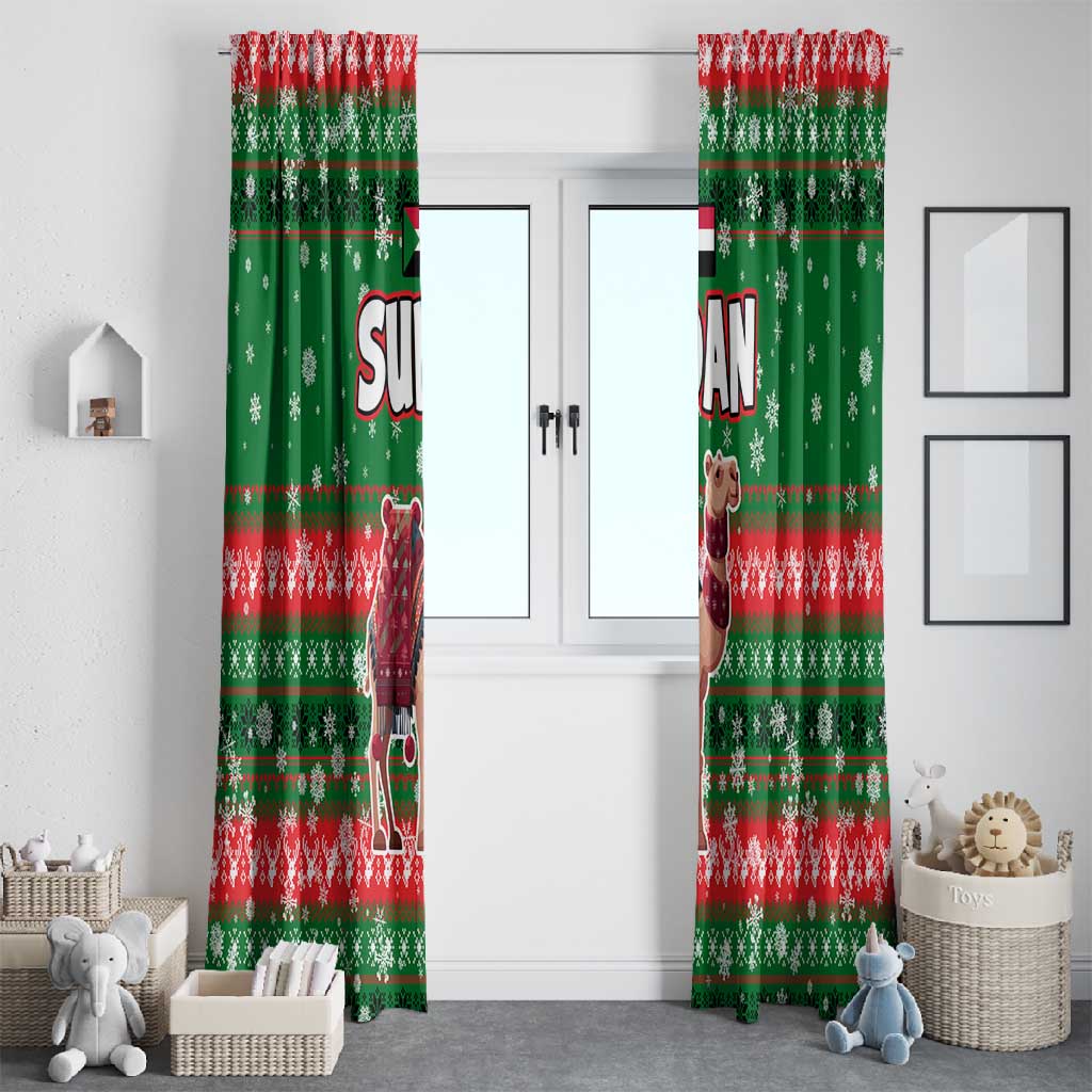 Sudan Christmas Window Curtain Green Red Xmas Camel Snowflake and Coat of Arms - African Pride
