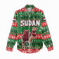 Sudan Christmas Women Casual Shirt Green Red Xmas Camel Snowflake and Coat of Arms - African Pride