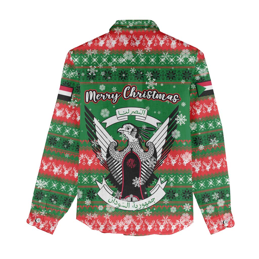 Sudan Christmas Women Casual Shirt Green Red Xmas Camel Snowflake and Coat of Arms - African Pride
