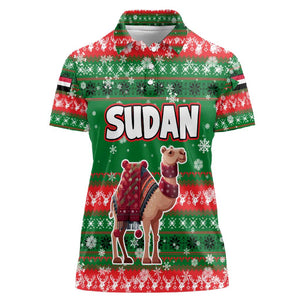 Sudan Christmas Women Polo Shirt Green Red Xmas Camel Snowflake and Coat of Arms - African Pride