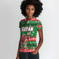 Sudan Christmas Women Polo Shirt Green Red Xmas Camel Snowflake and Coat of Arms - African Pride