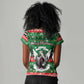 Sudan Christmas Women V-Neck T-Shirt Green Red Xmas Camel Snowflake and Coat of Arms - African Pride