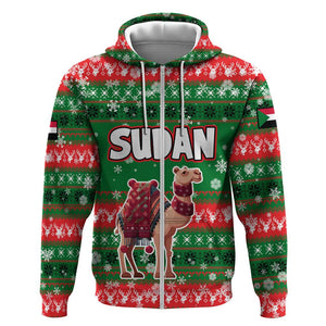 Sudan Christmas Zip Hoodie Green Red Xmas Camel Snowflake and Coat of Arms - African Pride