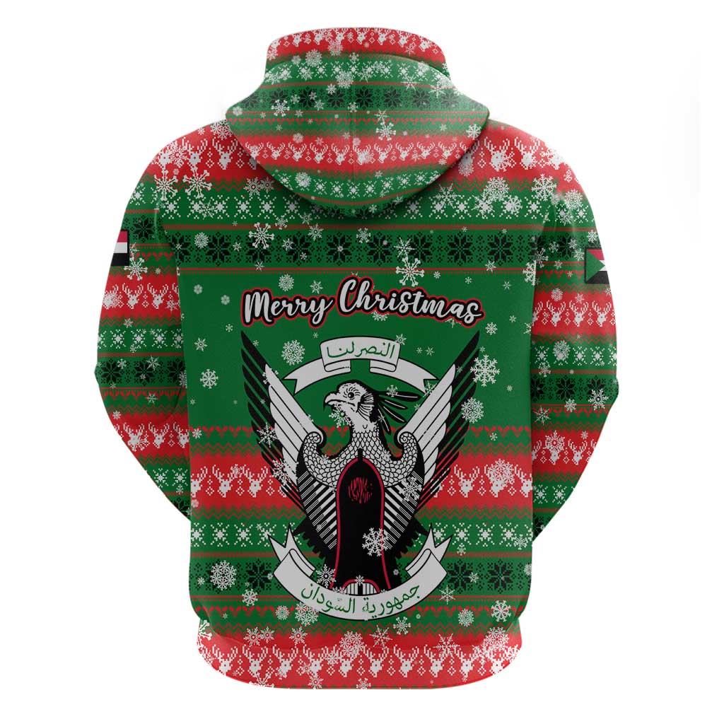 Sudan Christmas Zip Hoodie Green Red Xmas Camel Snowflake and Coat of Arms - African Pride