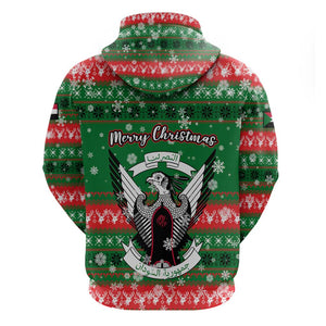 Sudan Christmas Zip Hoodie Green Red Xmas Camel Snowflake and Coat of Arms - African Pride