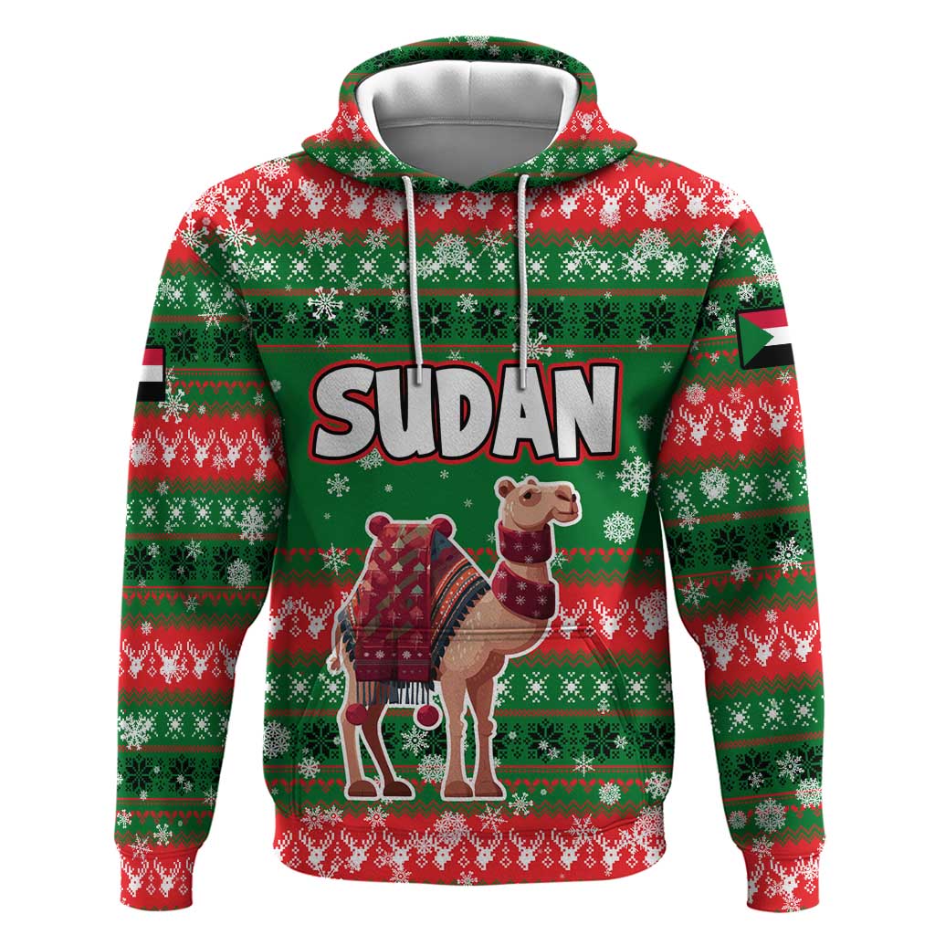 Sudan Christmas Zip Hoodie Green Red Xmas Camel Snowflake and Coat of Arms - African Pride