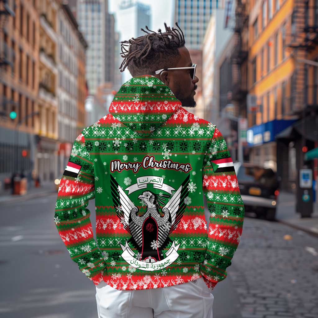 Sudan Christmas Zip Hoodie Green Red Xmas Camel Snowflake and Coat of Arms - African Pride