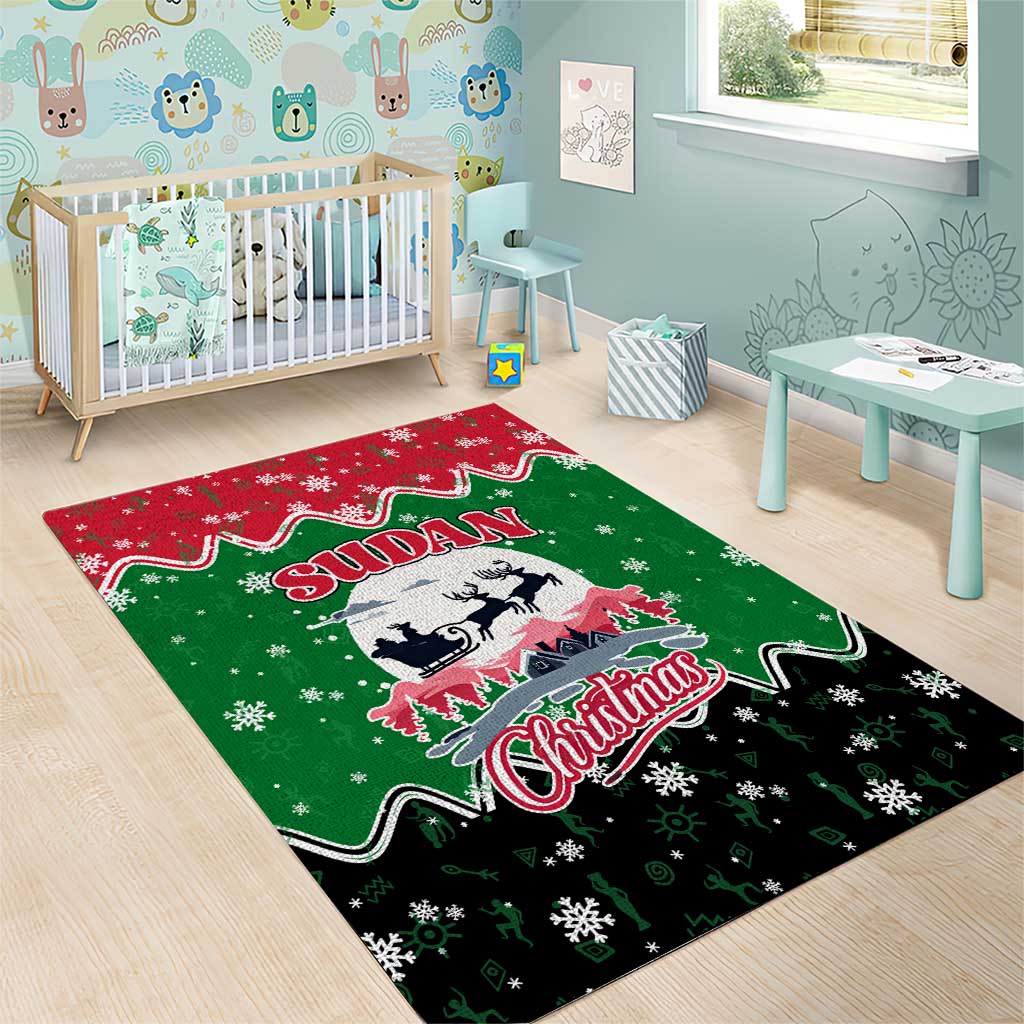 Sudan Christmas Area Rug Red Green Black Xmas Santa Sleigh and Map - African Pride