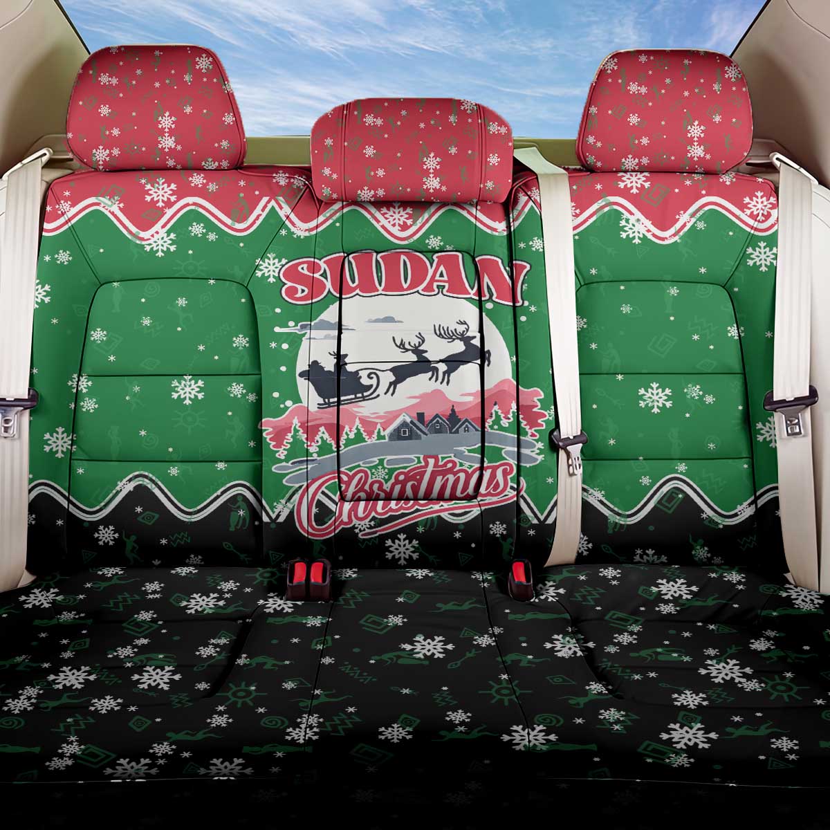 Sudan Christmas Back Car Seat Cover Red Green Black Xmas Santa Sleigh and Map - African Pride