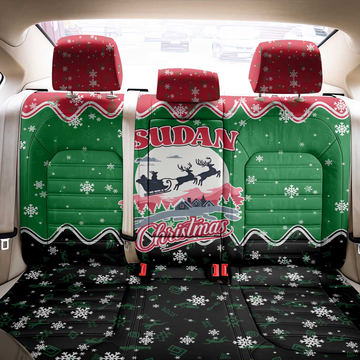 Sudan Christmas Back Car Seat Cover Red Green Black Xmas Santa Sleigh and Map - African Pride