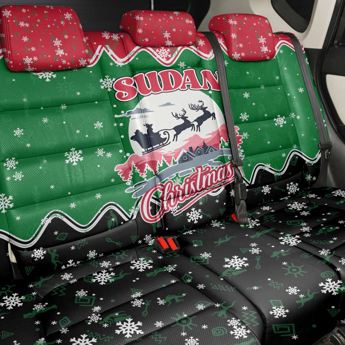 Sudan Christmas Back Car Seat Cover Red Green Black Xmas Santa Sleigh and Map - African Pride