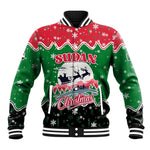 Sudan Christmas Baseball Jacket Red Green Black Xmas Santa Sleigh and Map - African Pride