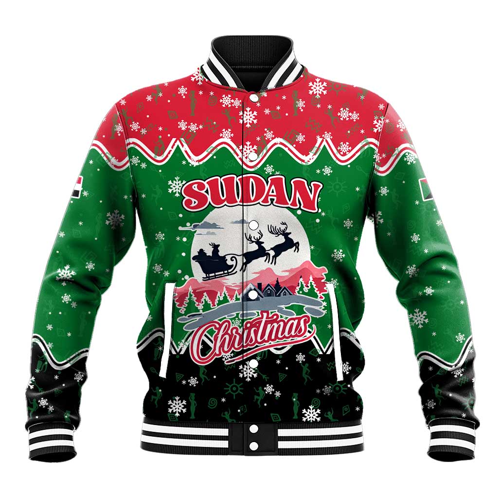 Sudan Christmas Baseball Jacket Red Green Black Xmas Santa Sleigh and Map - African Pride