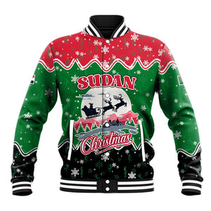Sudan Christmas Baseball Jacket Red Green Black Xmas Santa Sleigh and Map - African Pride