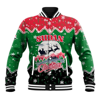 Sudan Christmas Baseball Jacket Red Green Black Xmas Santa Sleigh and Map - African Pride