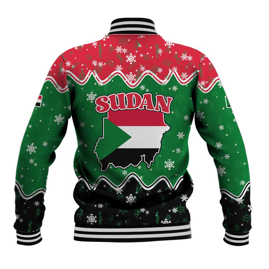 Sudan Christmas Baseball Jacket Red Green Black Xmas Santa Sleigh and Map - African Pride