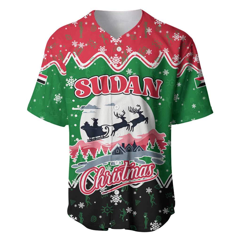 Sudan Christmas Baseball Jersey Red Green Black Xmas Santa Sleigh and Map - African Pride