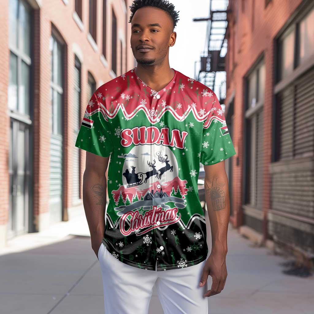 Sudan Christmas Baseball Jersey Red Green Black Xmas Santa Sleigh and Map - African Pride